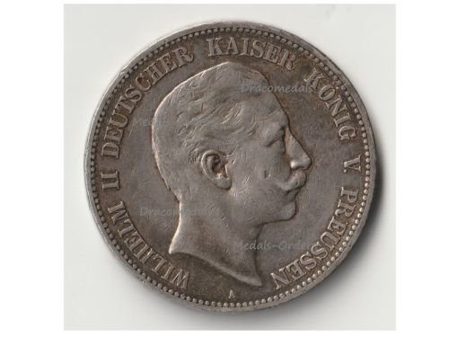 Germany Prussia 5 Mark 1907 A Silver Coin Kaiser Wilhelm II Berlin Mint