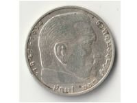 Germany 2 Reichsmark Coin 1938 F Paul Von Hindenburg