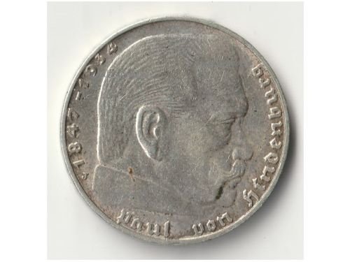 Germany 2 Reichsmark Coin 1939 J Paul Von Hindenburg