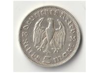 Germany 5 Reichsmark Coin 1935 D Paul Von Hindenburg