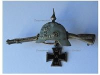Germany WW1 Prussia Cap Badge Prussian Spiked Helmet Rifle Iron Cross 1914