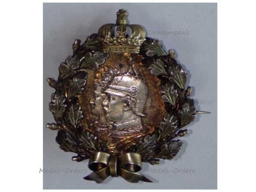 Germany WW1 Patriotic Brooch 2 Mark Coin 1701 1901 German Empire Bicentennial Prussian Royal Crown & Oak Leaf Wreath in Silver 800
