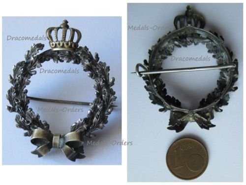 Germany WW1 Patriotic Brooch with the Prussian Royal Crown & Oak Leaf Wreath in Silver 800