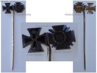 Germany WW1 Stickpin Set of 2 Medals (Iron Cross 1st Class, Hindenburg Cross with Swords 1914 1918) MINI