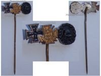 Germany WW1 Stickpin Set of 3 Medals (Black Wound Badge, Iron Cross, Hindenburg Cross with Swords 1914 1918) MINI