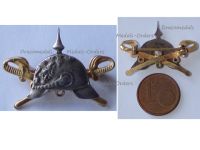 Germany WW1 Prussia Cap Badge Spiked Helmet with Crossed Swords in Silver 925
