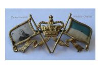 Germany WW1 Bavaria Patriotic Badge with the Bavarian Royal Crown, King Ludwig's Portrait and Crossed Flags in the Bavarian National Colors