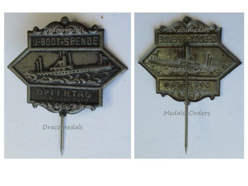 Germany WW1 Submarine Uboat Donation Day Patriotic Cap Badge Stickpin 1917