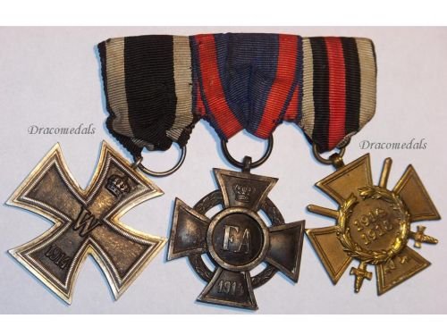 Germany WW1 Set of 3 Medals (Oldenburg Friedrich August Merit Cross 2nd Class, Iron Cross Maker M, Hindenburg Cross with Swords Marked O2)