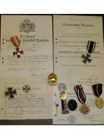 Germany WW1 Set of 8 Medals (Iron Cross 1st EK1 & 2nd Class EK2 Maker KO, Hanseatic Cross of Hamburg, Black Wound, Hindenburg Cross Maker PCL, Lighthouse Kyffhauser WW1 Medal, Badge & Pin) with Diplomas to NCO Corporal of the 206th Infantry Division