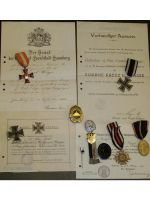 Germany WW1 Set of 8 Medals (Hamburg Hanseatic, Iron Cross KO, Black Wound, Hindenburg PCL, Kyffhauser Medal, Badge) w Diploma NCO 206th Infantry Div.