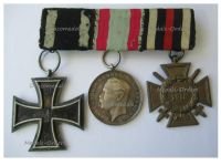 Germany WW1 Set of 3 Medals (Hesse Bravery Medal Tapferkeit, Iron Cross 2nd Class 1914 EK2 Maker KO, Hindenburg Cross)
