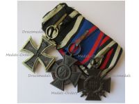 Germany WW1 Set of 3 Medals (Oldenburg Friedrich August Merit Cross 2nd Class, Iron Cross, Hindenburg Cross with Swords Marked G19)