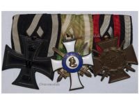 Germany WW1 Set of 3 Medals (Saxon Order of Albrecht Knight's Cross with Swords 1910 by Scharfenberg, Iron Cross 2nd Class, Hindenburg Cross by BHL)