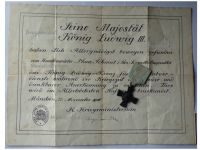 Germany WW1 Bavaria King Ludwig's Cross for War Volunteers 1916 in Blackened Bronze with Diploma to Nurse of the 2nd Bavarian Reserve Field Hospital