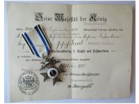 Germany WW1 Bavaria Merenti Cross of Military Merit 2nd Class with Swords with Diploma to Infantry NCO Dated 1918