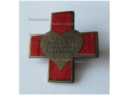 Germany WW1 Bavaria Heart Badge of the Bavarian Red Cross by Deschler