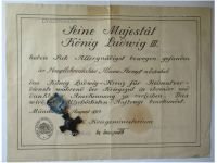 Germany WW1 Bavaria King Ludwig's Cross for War Volunteers 1916 in Blackened Bronze with Diploma to School Principal