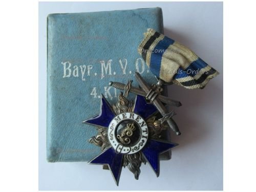 Germany WW1 Bavaria Order Military Merit Cross 4th Class with Swords Boxed by Leser in Silver 900