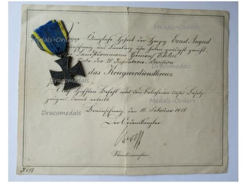 Germany WW1 Brunswick EA2 Ernst August's Cross of Military Merit 2nd Class with Diploma to the 79th Infantry Regiment von Voigts Rhetz