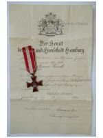 Germany WW1 Hamburg Hanseatic War Cross 1914 1918 with Diploma to Rifleman of the 260th Reserve Infantry Regiment Dated 1916
