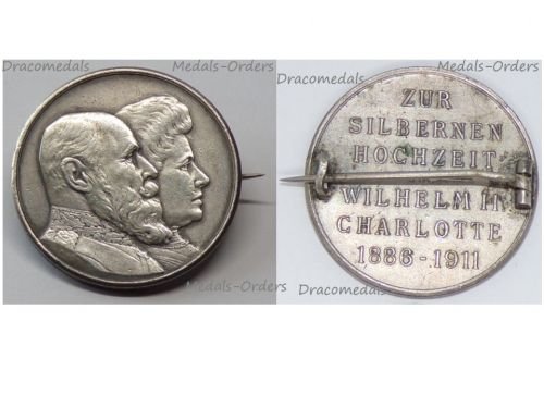 Germany Wurttemberg Silver Jubilee Badge for the 25th Wedding Anniversary of King Wilhelm II & Queen Charlotte 1886 1911