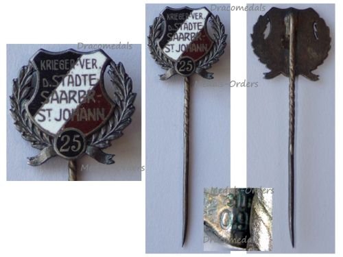 Germany WW1 Bavaria Veteran Association Badge Stickpin of the Area of Saarbrucken St Johann Silver 900