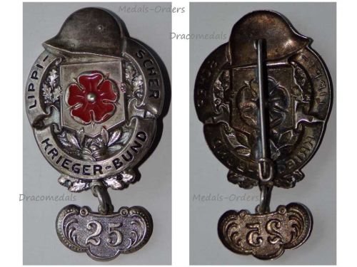 Germany WW1 Lippe Detmold Membership Badge of the Veteran Association with Bar for 25 Years, Weimar Republic 1918 1934