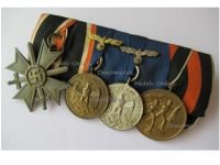 Germany WW2 Set of 4 Medals (Military Cross for War Merit with Swords, Long Service Medals 3rd 4th Class with Wehrmacht Navy Eagle, Sudetenland Medal)