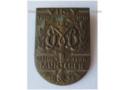 Germany WW2 Badge for the 20th Anniversary of the Vimy Battle 1915 1916 Munich 1935