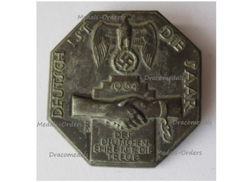 Germany WW2 NSDAP Badge Deutsch Ist Die Saar Tinnie for the Re-Annexation of Saar 1934 Marked RK