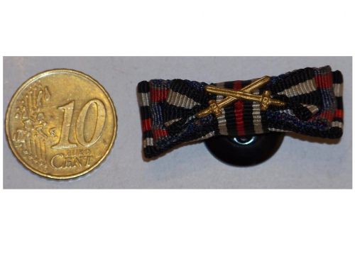Germany WW1 Ribbon Lapel Pin Boutonniere of 3 Medals: Oldenburg Friedrich August's Merit Cross, Iron Cross 1914, Hindenburg Cross