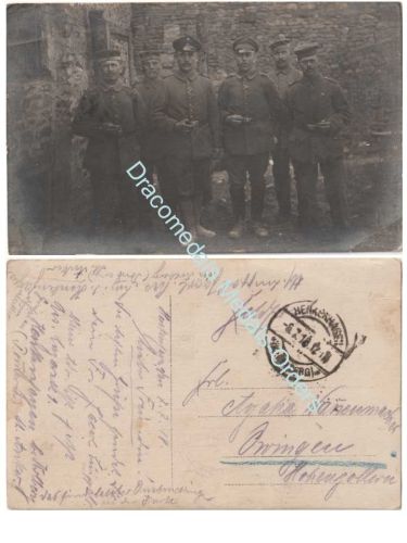 Germany WW1 Group Photo German NCO and Soldiers, Iron Cross, Feldpost 1918