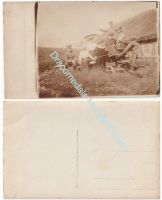 Germany WW1 Photo, German Officers with Swords, Local Women, Wheat Grinding Mill