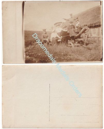 Germany WW1 Photo, German Officers with Swords, Local Women, Wheat Grinding Mill