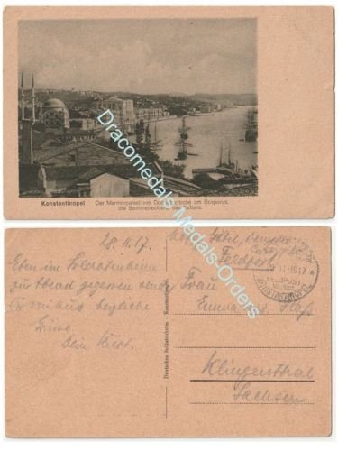 Germany WW1 Postcard Dolmabahce Palace Bosporus Constantinople with German Military Post Stamp 1917