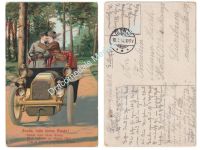 Germany WW1 Romantic Postcard Officer & Wife "Sonda" in Automobile, Clenze 1916