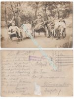Germany WW1 Photo Wounded Soldiers in Recovery Unit or Military Hospital, Field Post Stamp Bernburg 1918