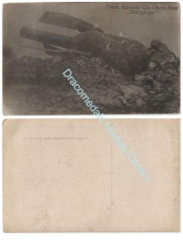 Germany WW1 Propaganda Postcard, French Unexploded Heavy Mortar Shell