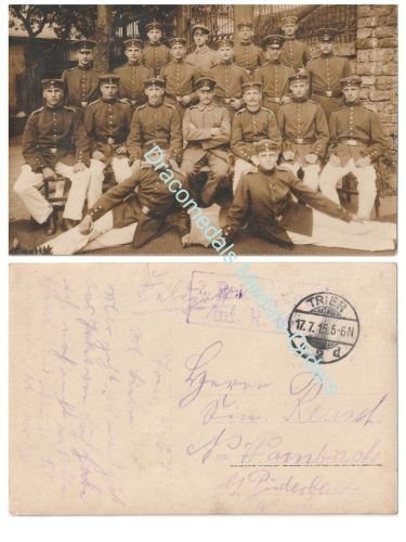 Germany WW1 Squad Photo 69th Infantry Regiment, Soldiers & NCO, Feldpost Postmarked 1915, Trier