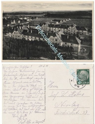 Germany WW2 Postcard Artillery Camp Grafenwohr, Hindenburg Stamp, 1934