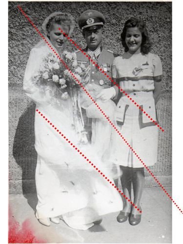 Germany WW2 Wedding Family Photo, Wehrmacht Infantry Officer,  Iron Cross, NSDAP Long Service, Sudetenland Medal on Large Bar, Silver Wound & Sports Badge