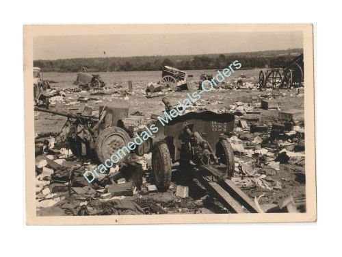 Germany WW2 Photo Destroyed British Artillery, 37mm Bofors (M1936), 6pdr Anti-Tank Guns, 317th Grenadier Regt Blitzkrieg in France Belgium 1940