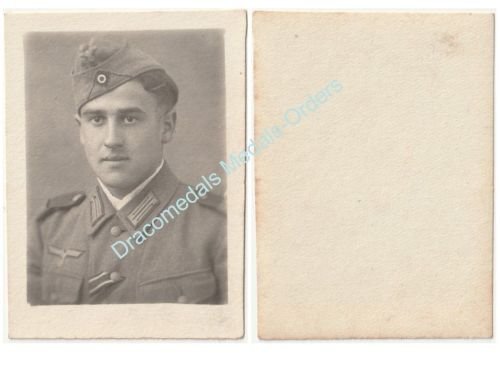 Germany WW2 Photo Wehrmacht Soldier, Iron Cross Ribbon, Side Cap