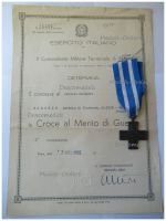 Italy WW2 Cross for War Merit 1940 1945 Italian Republic 1949 with Diploma to Infantry Soldier Dated 1955 Based on Royal Decree of 1942