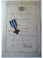 Italy WW1 Cross for War Merit with Diploma to Soldier of the 229th Infantry Regiment Signed by Mussolini