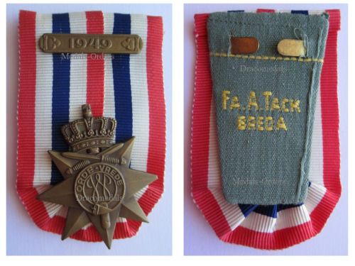Netherlands WW2 Cross for Order and Peace 1945 with Bar 1949 Mounted by Tack