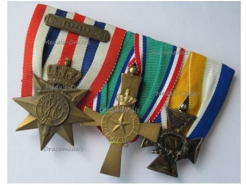 Netherlands WW2 Set of 3 Medals (New Guinea Commemorative Cross, Cross for the Order & Peace with Clasp 1949, Officer's Long Military Service Cross for XV Years) 