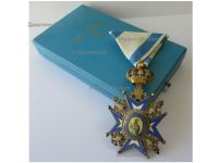 Serbia WW1 Order of Saint St Sava 1883 4th Class Officer's Cross 3rd Pattern with Green Robe 1921 1941 Boxed by Sorlini Varazdin