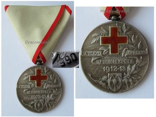 Serbia Silver Merit Medal of the Serbian Red Cross for the Balkan Wars 1912 1913 in Silver 990 by Huguenin Freres 